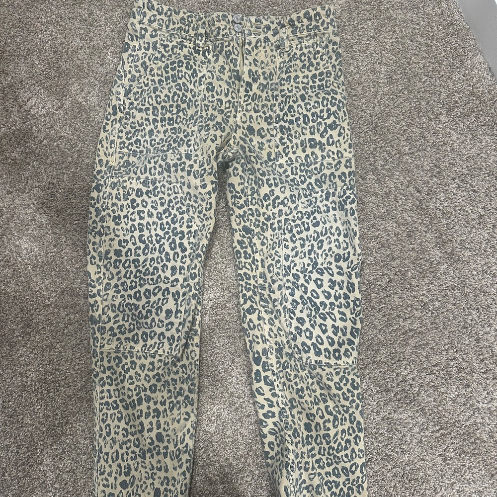 Anthropologie Leopard Print Skinny Jeans - Cream and Gray